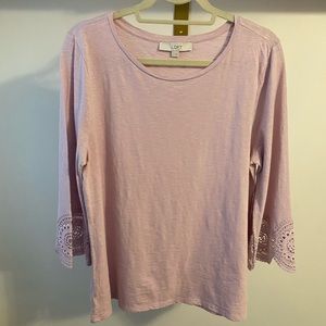 Loft Lilac/Mauve 3/4 Length Cotton Shirt with Floral Sleeve, Large